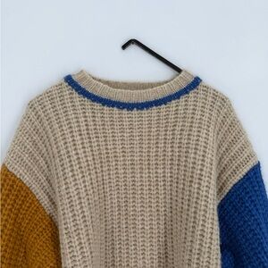 Paloma Wool Frigo Mock Neck Chunky Color-Block Alpaca Blend Sweater Light Beige
